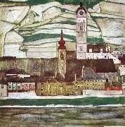 Egon Schiele Stein on the Danube with Terraced Vineyards oil